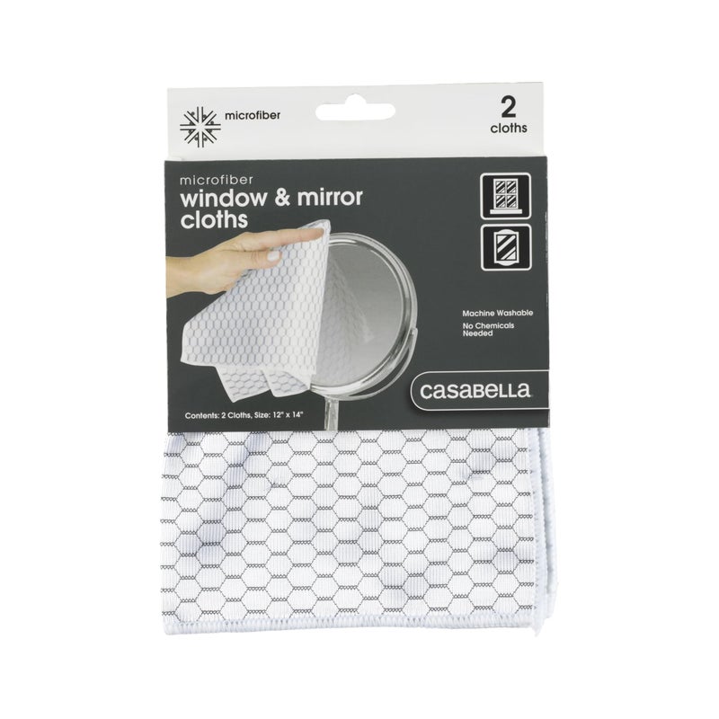 Casabella Lint-Free Microfiber Glass and Mirror Cleaning Cloths, White/Black (Set of 2) - Image 1